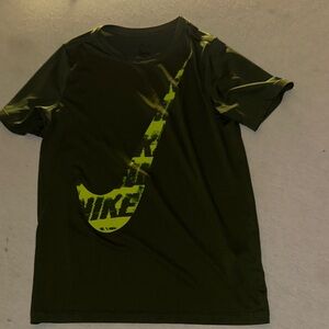 Kids Size Large Nike Black Rashguard Tee with Neon Yellow Swoosh